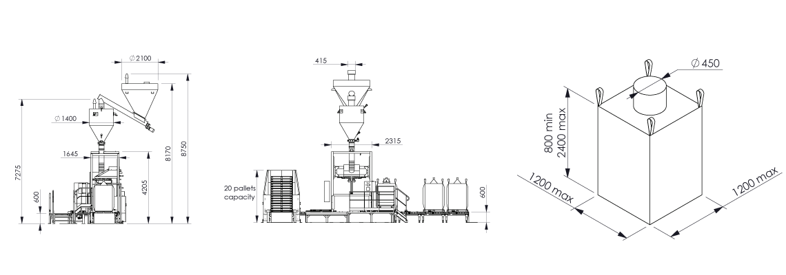 Big bag filling system Flowmatic 06 dimensions - Bulk powder handling 