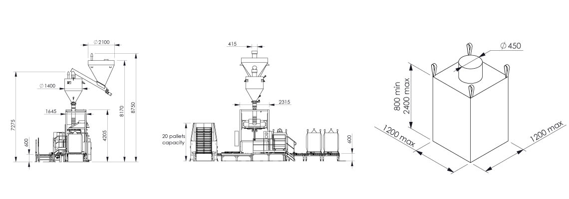 Plan et dimensionnel - Flowmatic 06 - Station de conditionnement big bag - Palamatic Process