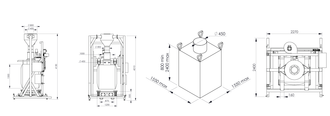 Big bag filling system Flowmatic 07 dimensions - Bulk powder handling 