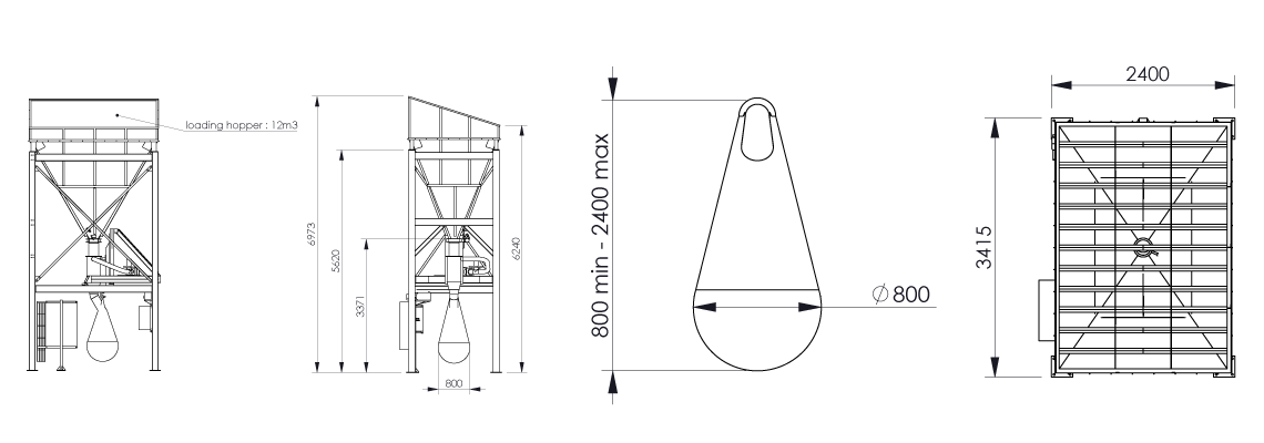 Big bag filling system Flowmatic 08 dimensions - Bulk powder handling 