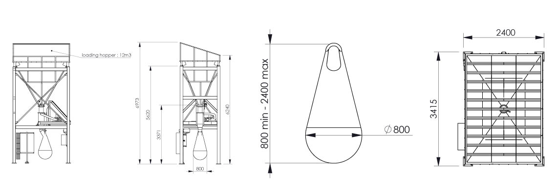 Plan et dimensionnel conditionneuse big bag Flowmatic 08 - Palamatic Process