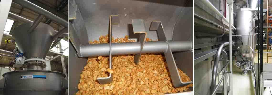 Dosing of peanuts for continious feeding of a grinding mill 