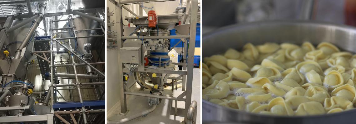 Fresh pasta production pneumatic transfer emptying big bags