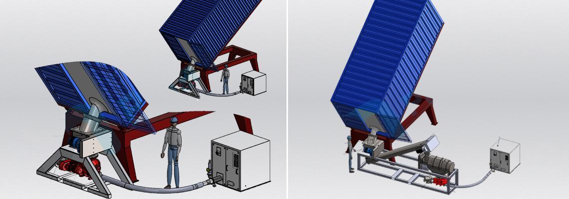 Unloading of raw material from shipping containers with inner liner bag 