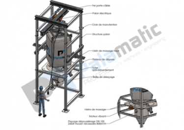 Big bag discharger with electrical hoist and side punchers