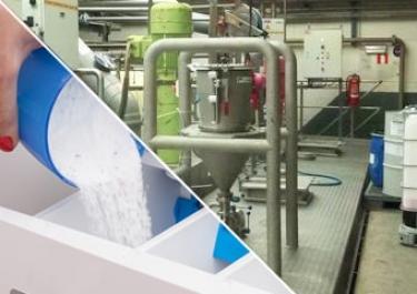 Discharge of big bags of bleaching agents Tank feeding