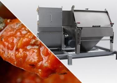 Sack unloading and lump removal for sauce production