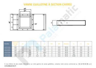 Plan vanne guillotine section carrée 